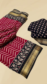 Red and Black Kalamkari Leheriya Handloom Cotton Saree